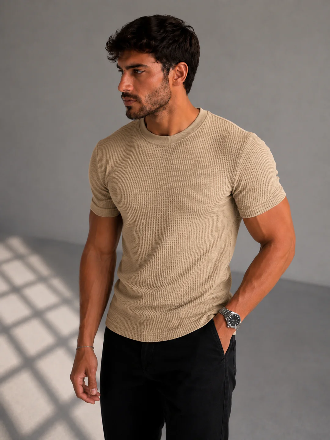 Camiseta Canelada Zara areia frente