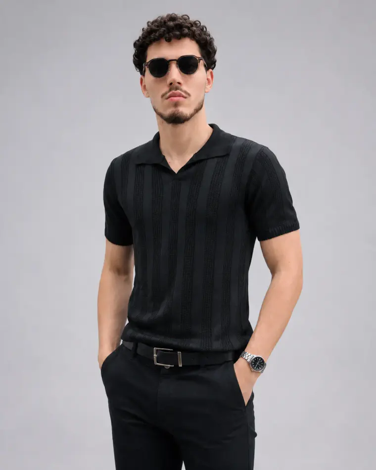 Polo Tricot Preta frente