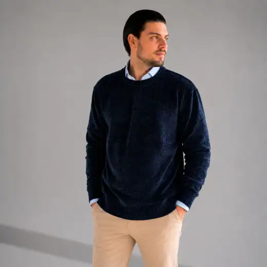 Suéter Chenile Zara azul marinho frente
