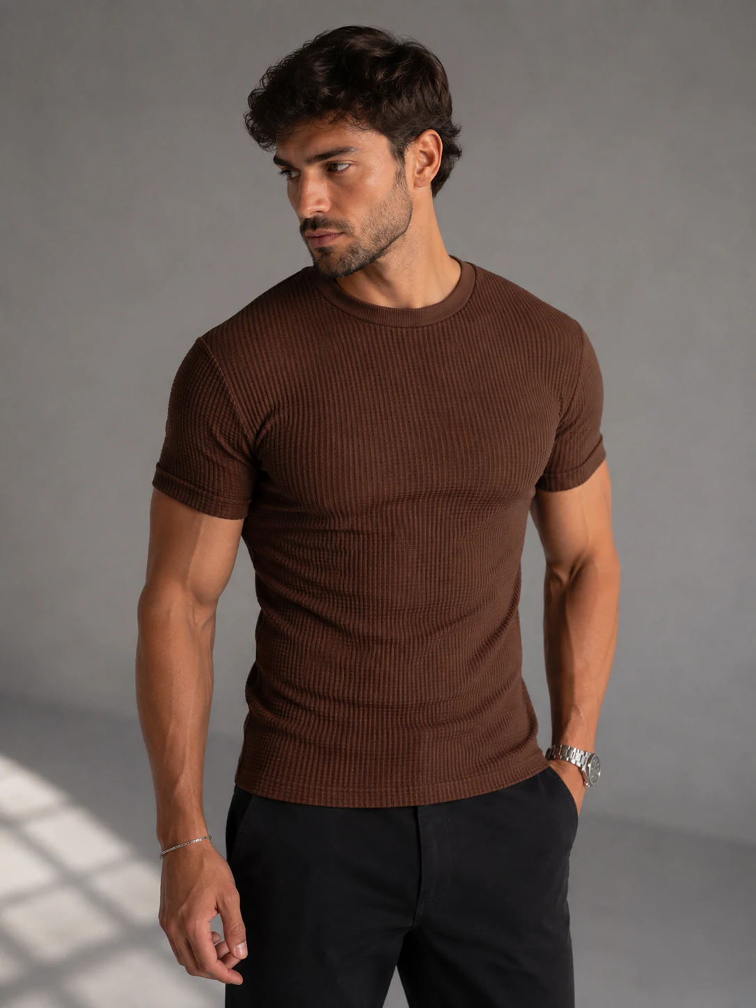 Camiseta Canelada Zara marrom frente