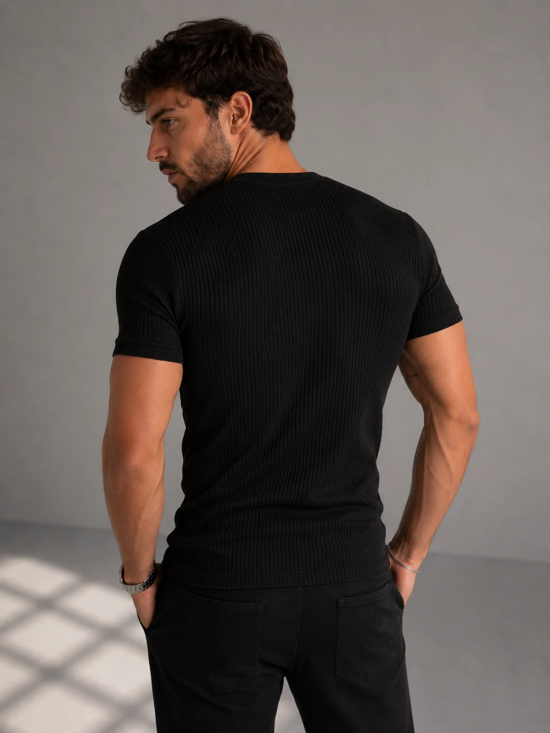 Camiseta Canelada Zara preta costas