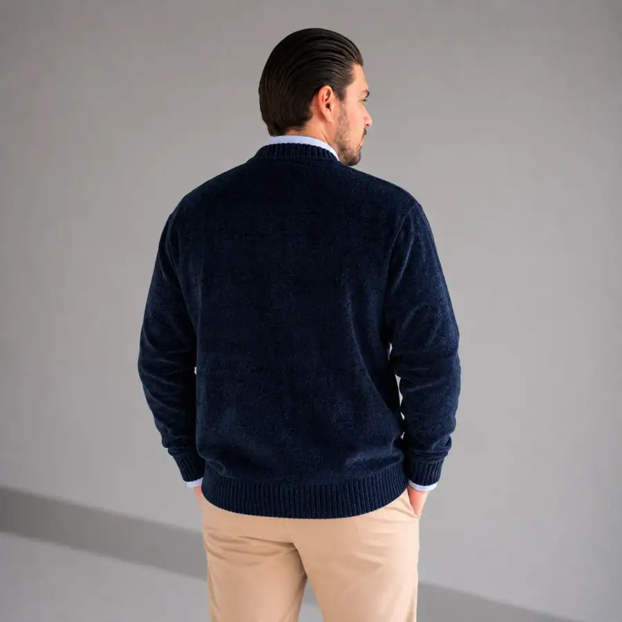 Suéter Chenile Zara azul marinho costas